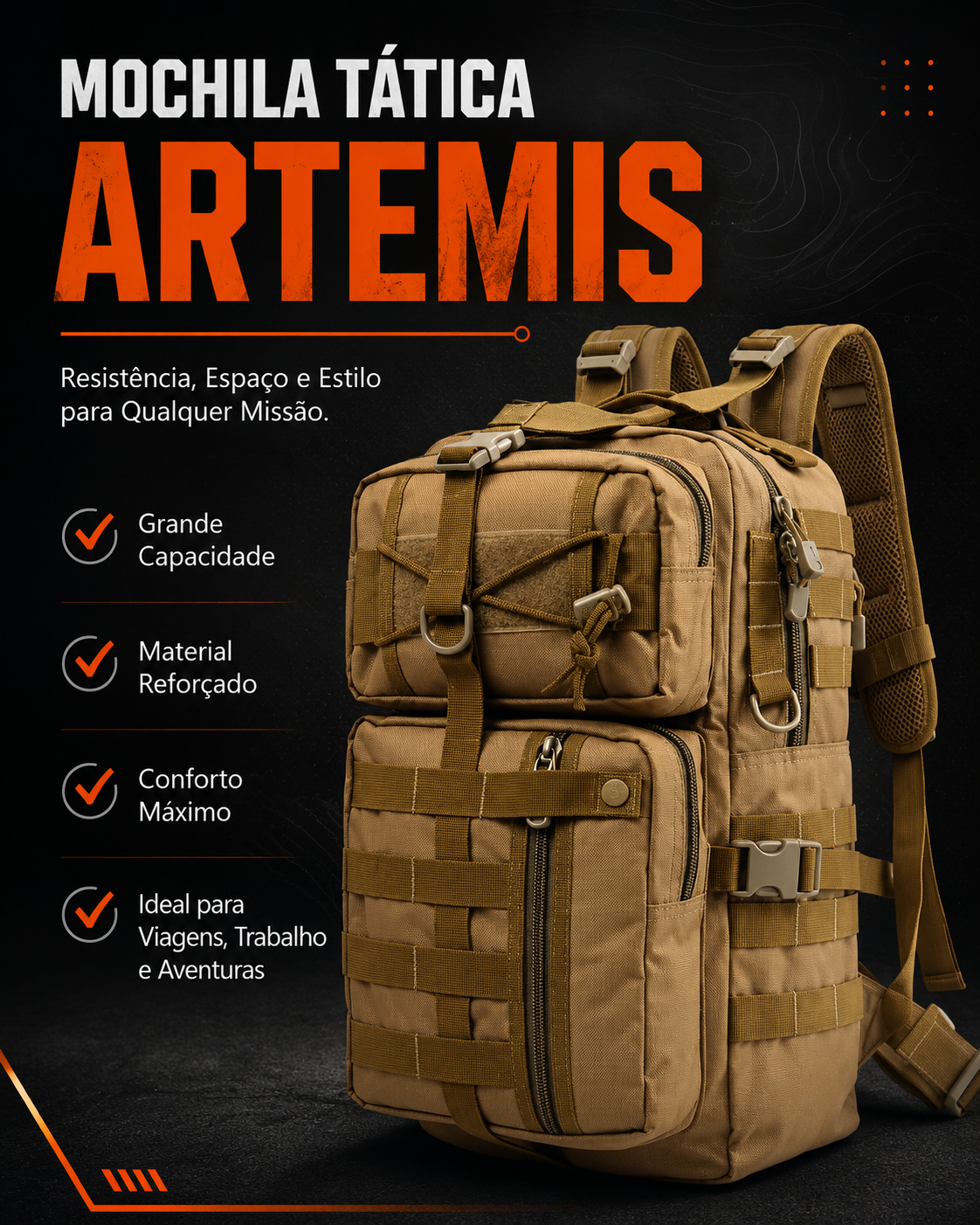 Mochila Tática Artemis 40 Litros - Cáqui