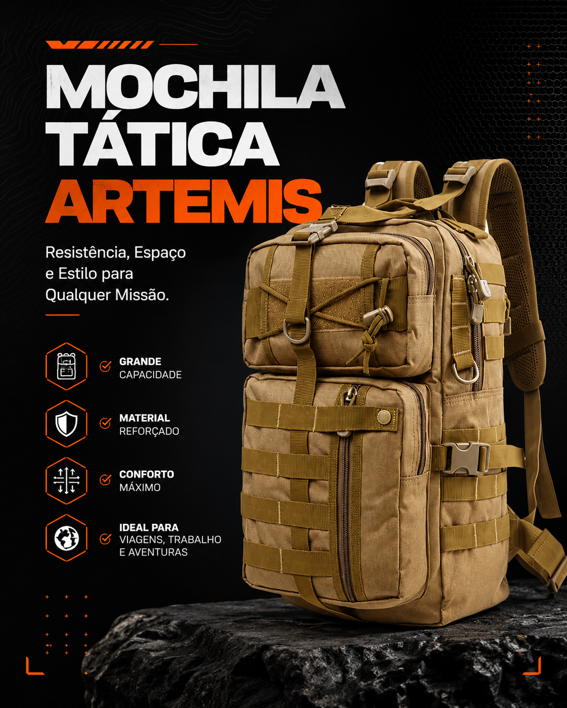 Mochila Tática Artemis 40 Litros - Cáqui