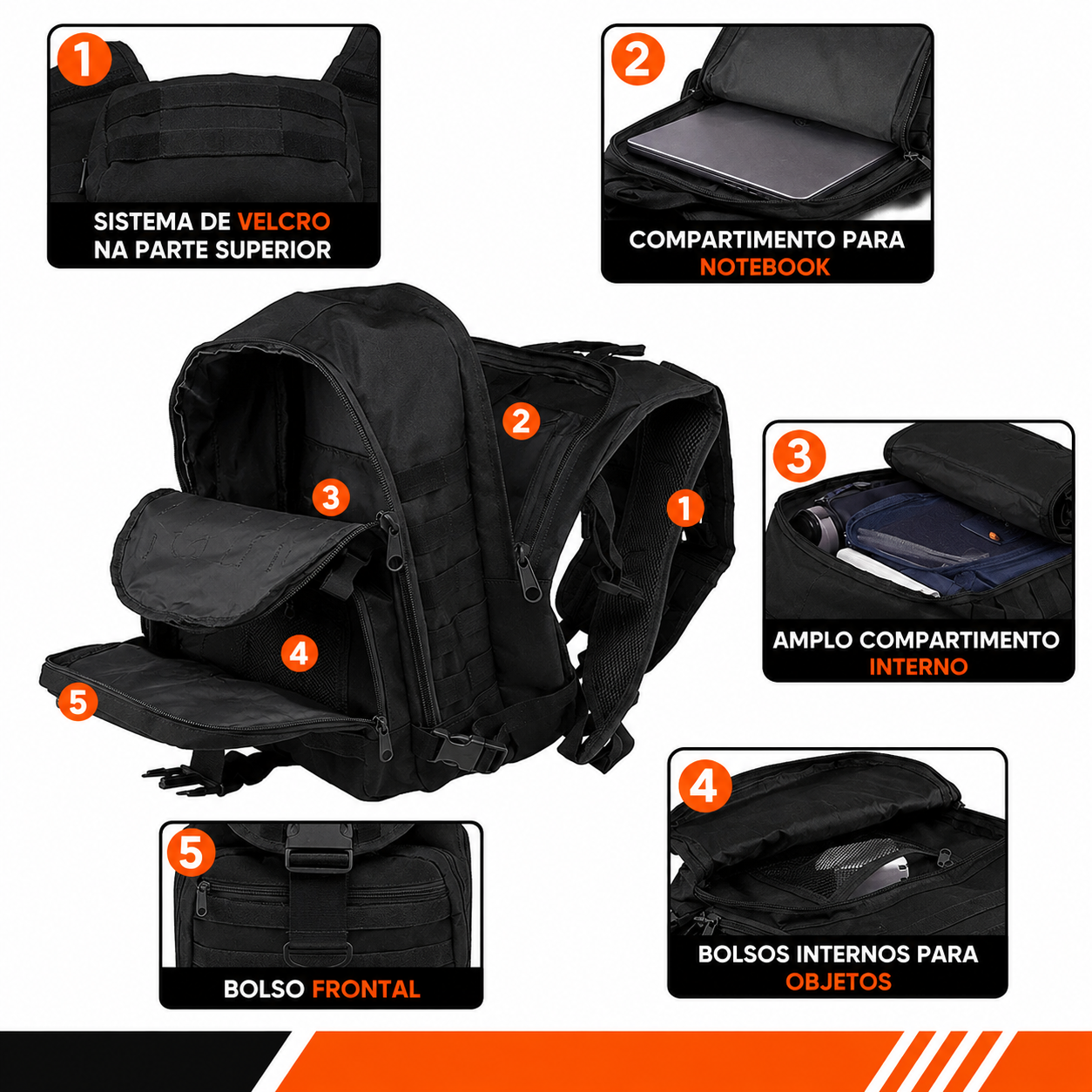 Mochila Tactical 40 Litros - Preto