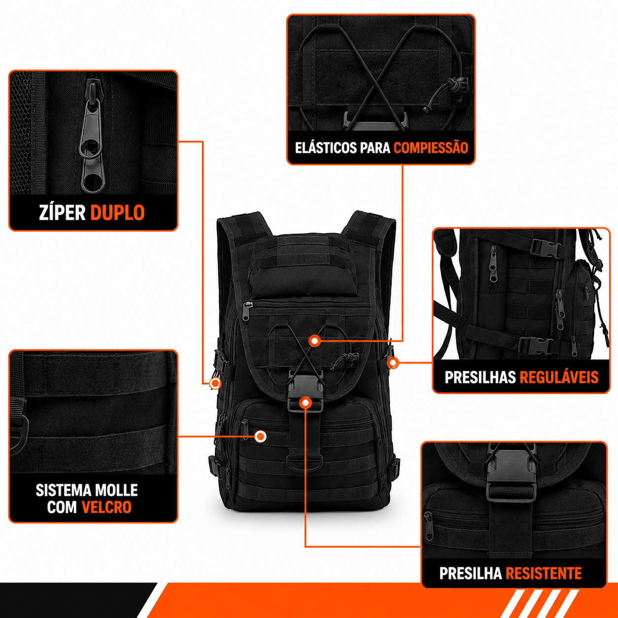 Mochila Tactical 40 Litros - Preto