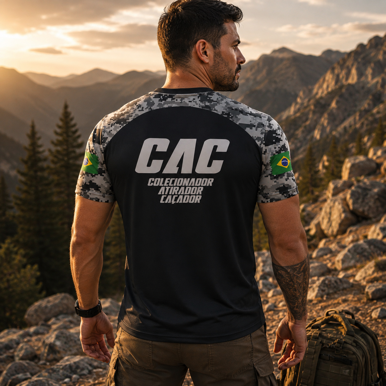 Camiseta Masculina Dry Fit com Proteção UV CAC Atirador Caveira - NOME GRÁTIS