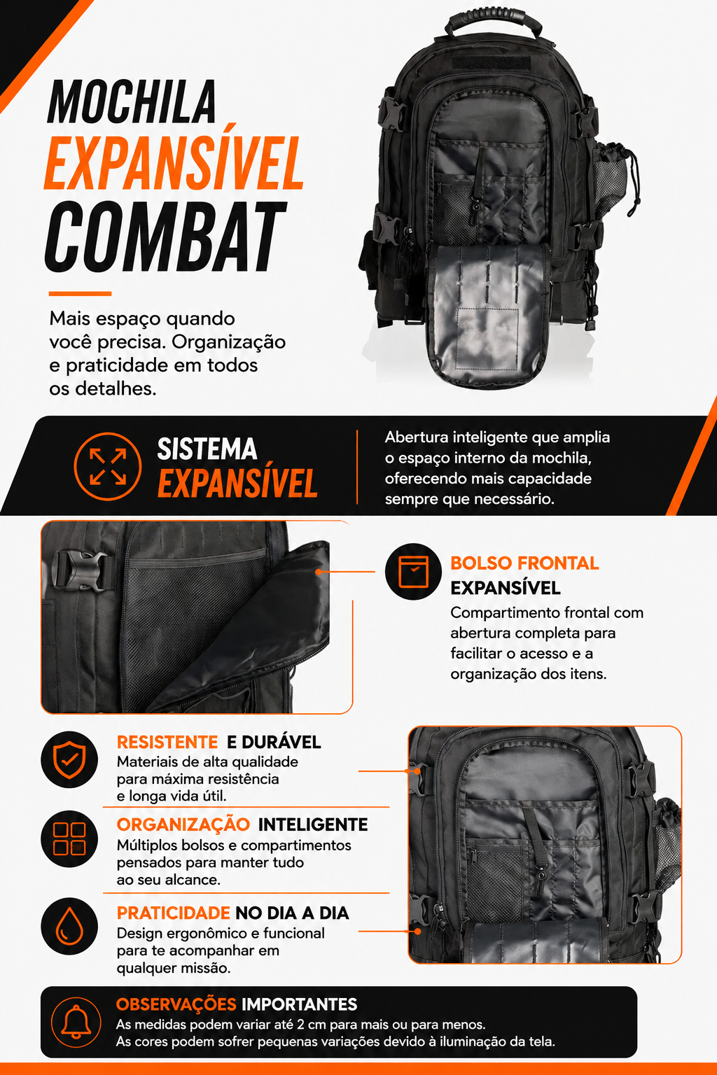 Mochila Expansível 40L > 60L Combat - Preta