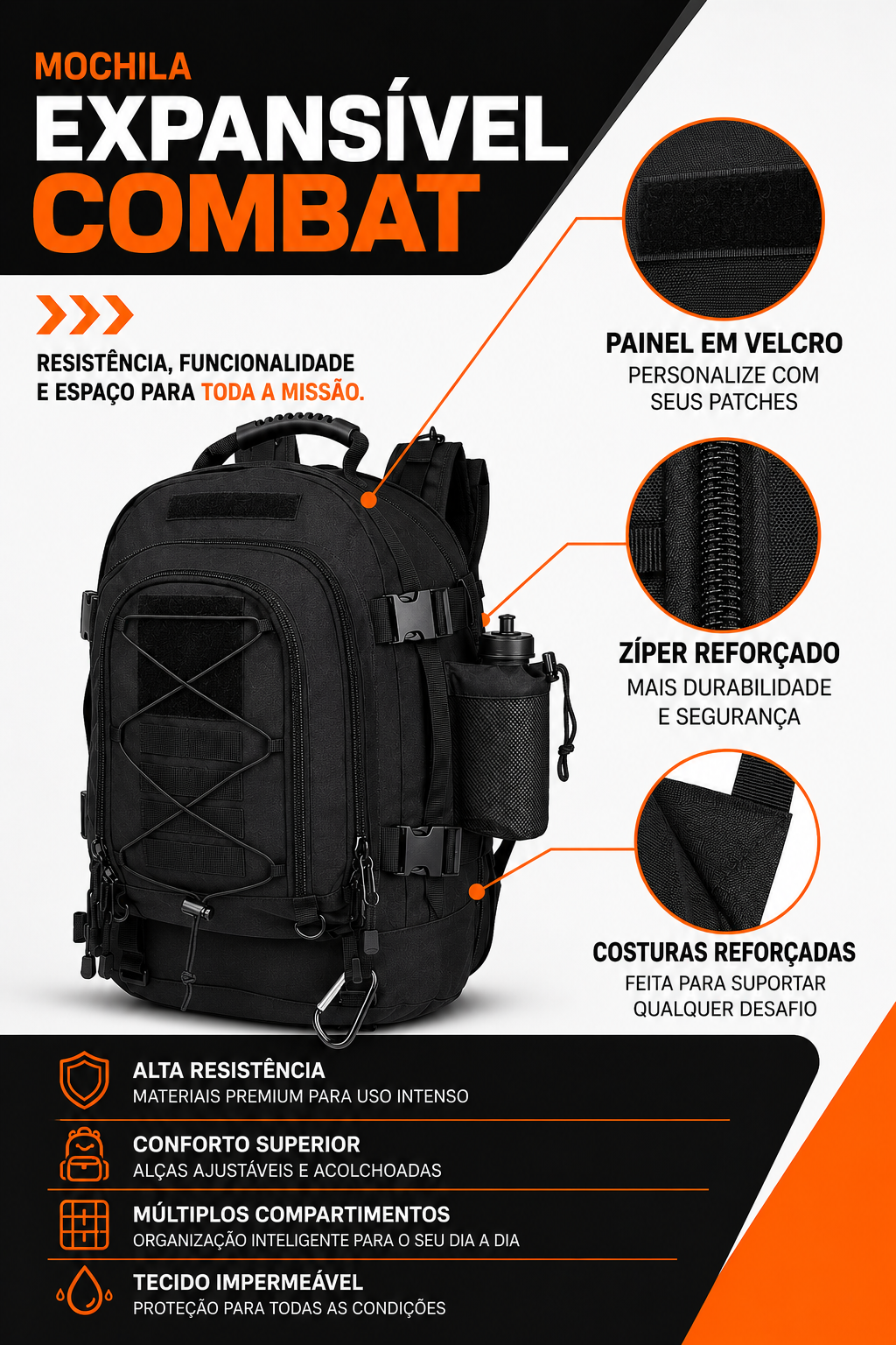 Mochila Expansível 40L > 60L Combat - Preta