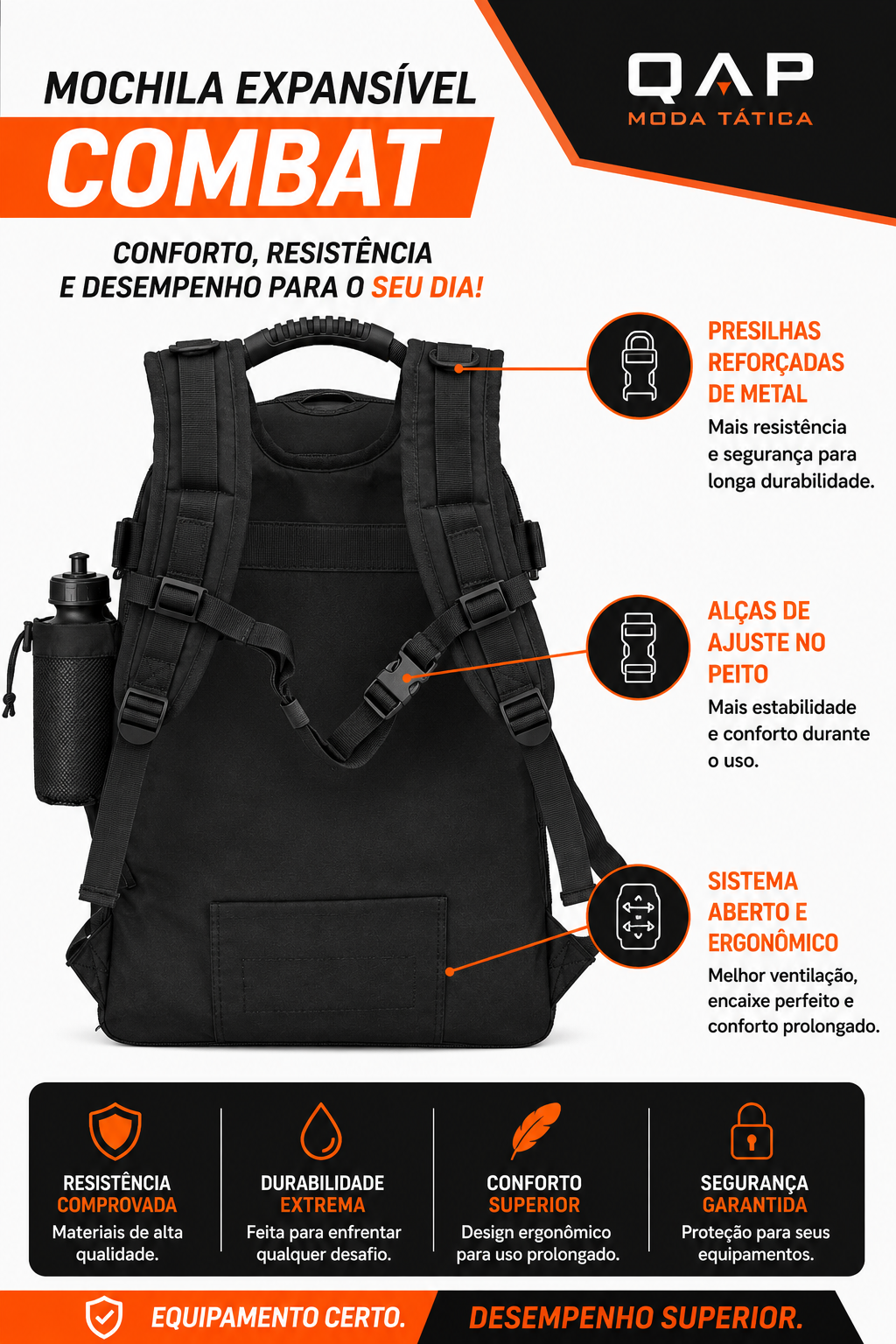 Mochila Expansível 40L > 60L Combat - Preta