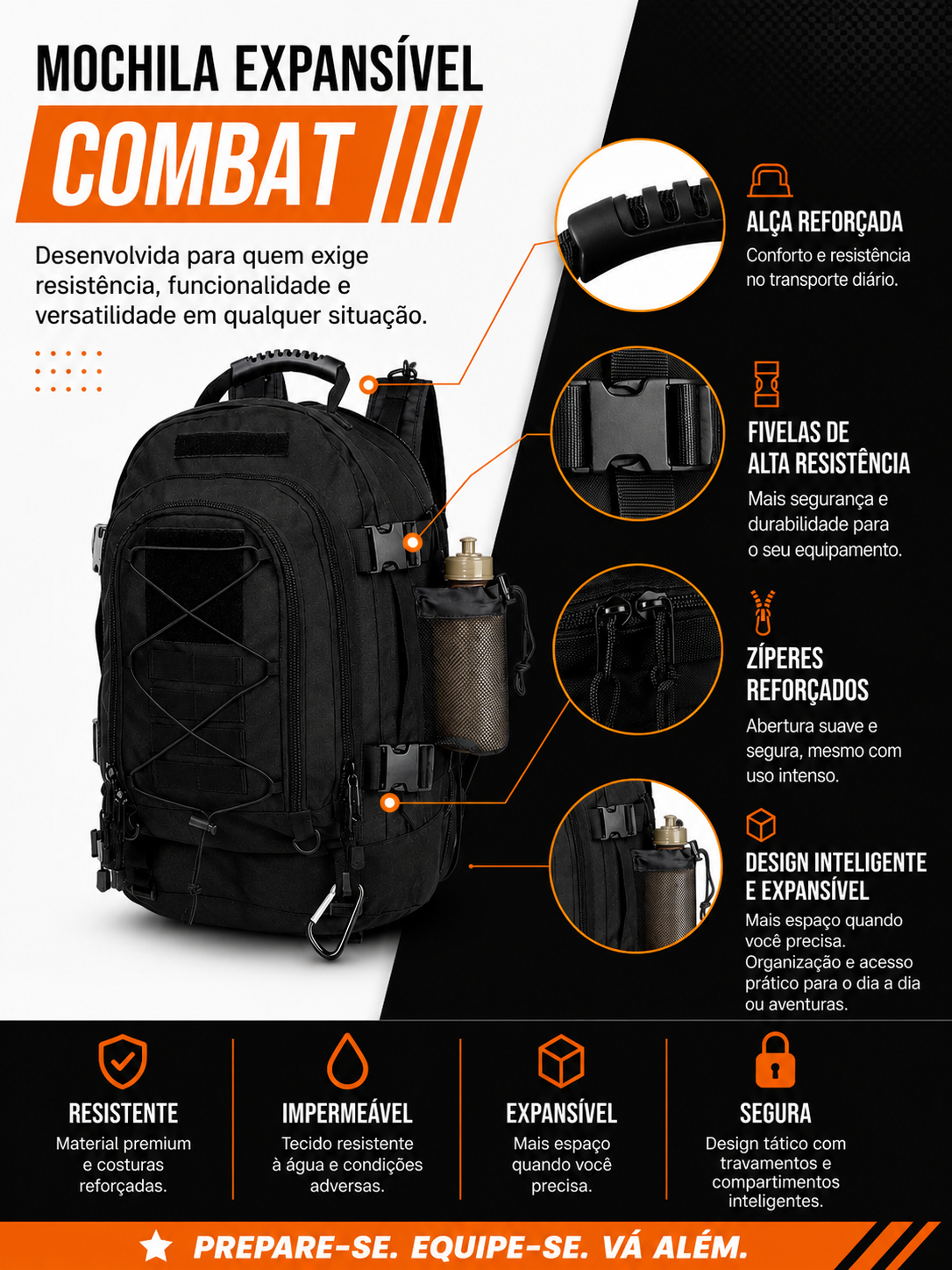 Mochila Expansível 40L > 60L Combat - Preta