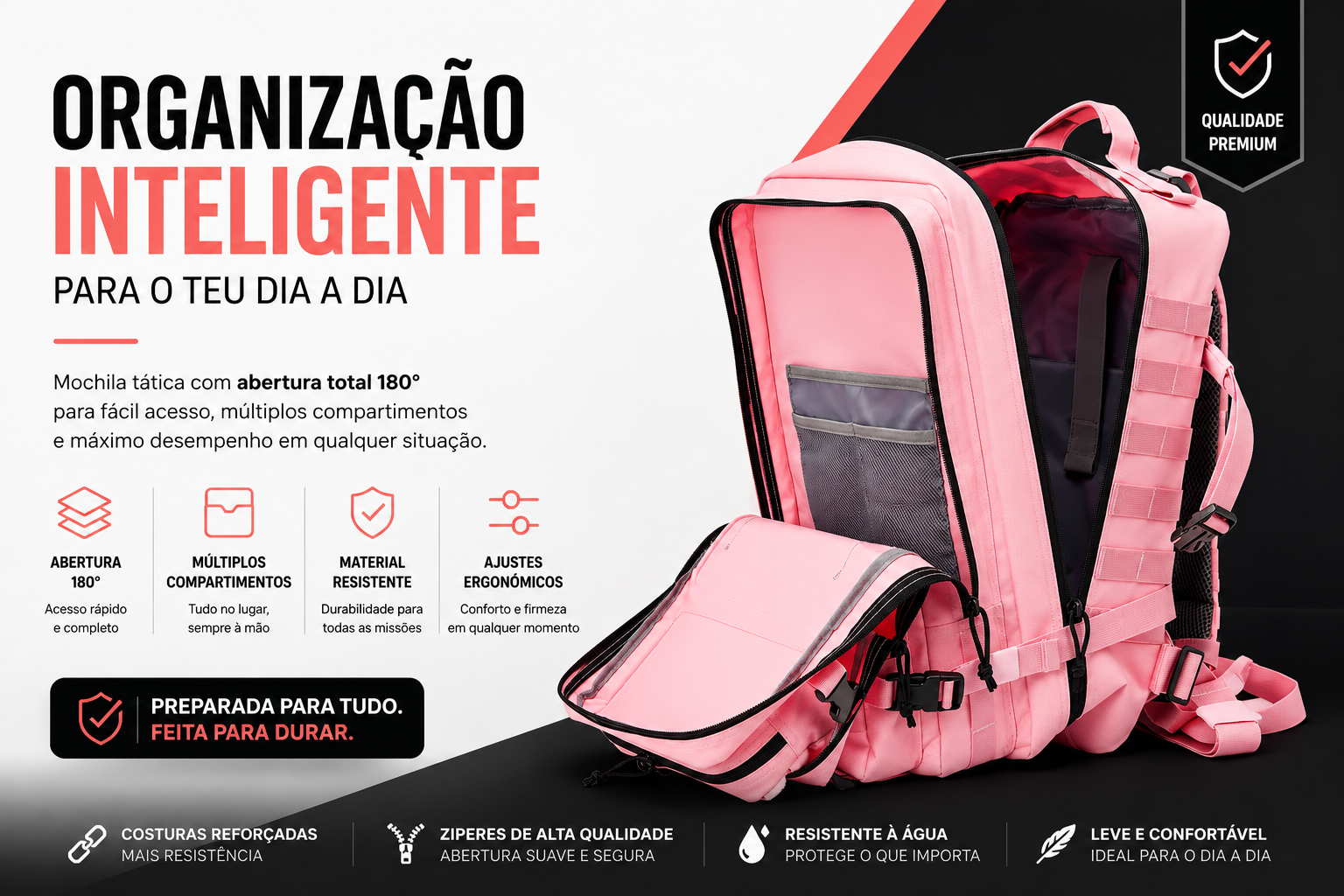 Mochila Tática Outdoor 50 Litros  - Rosa
