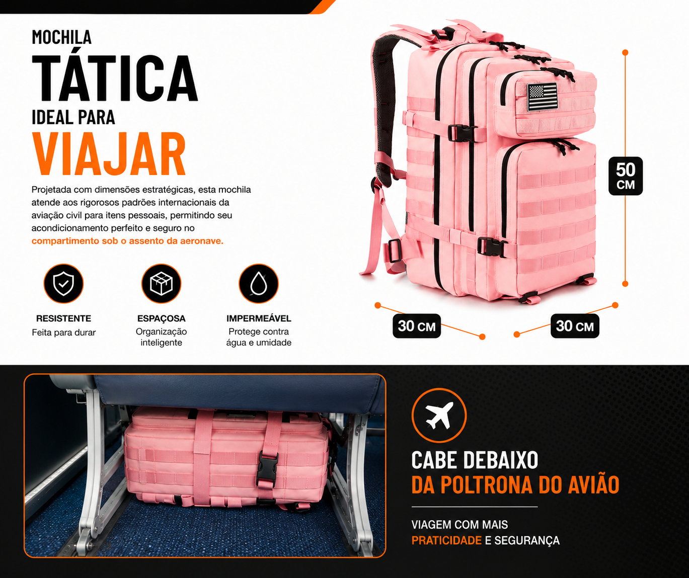 Mochila Tática Outdoor 50 Litros  - Rosa