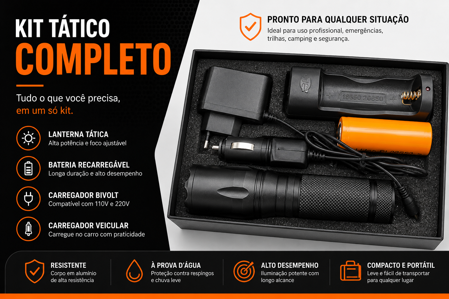 Lanterna Tática Recarregável XTerra - Profissional