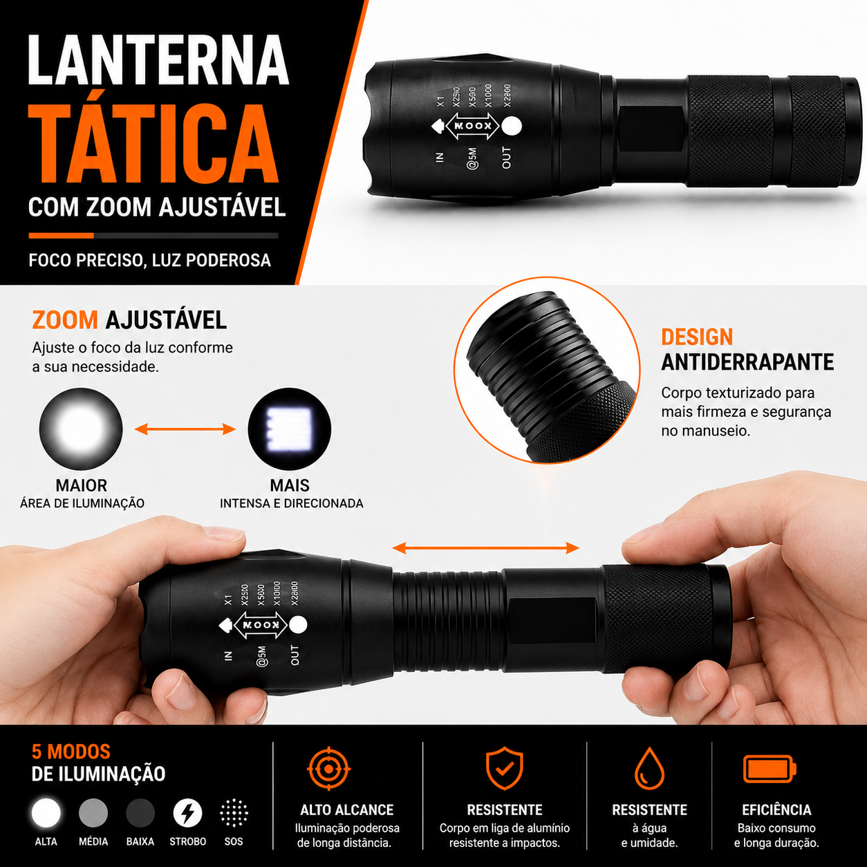 Lanterna Tática Recarregável XTerra - Profissional