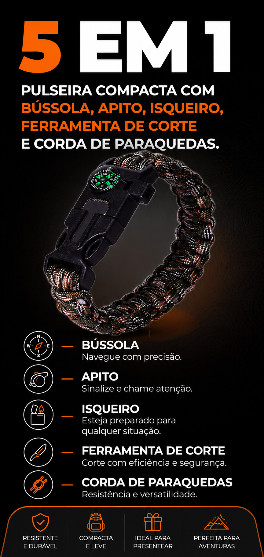 Pulseira Militar Paracord Militar Profissional