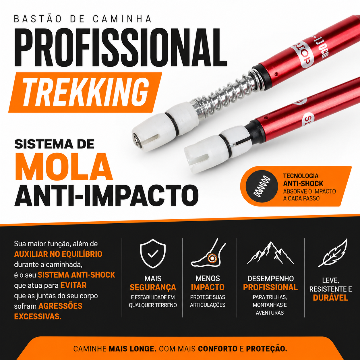 Bastão de Caminhada Profissional Anti-Choque Trekking