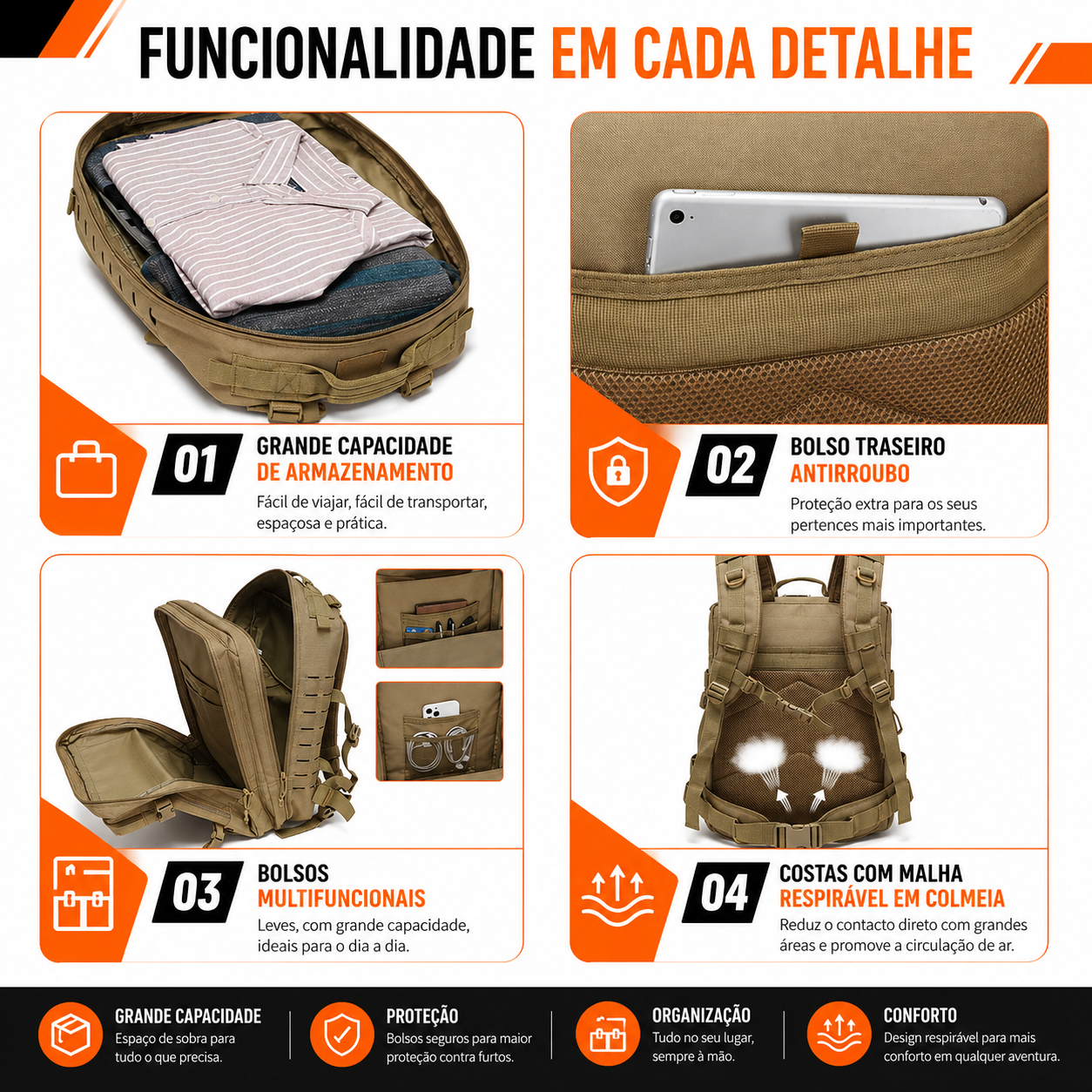 Mochila Tática Mariner 50 Litros - Cáqui