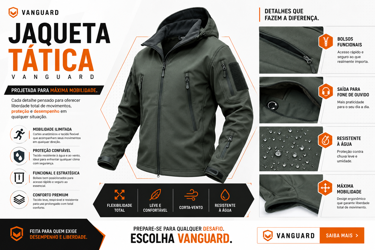 Jaqueta Tática Vanguard - Verde Oliva