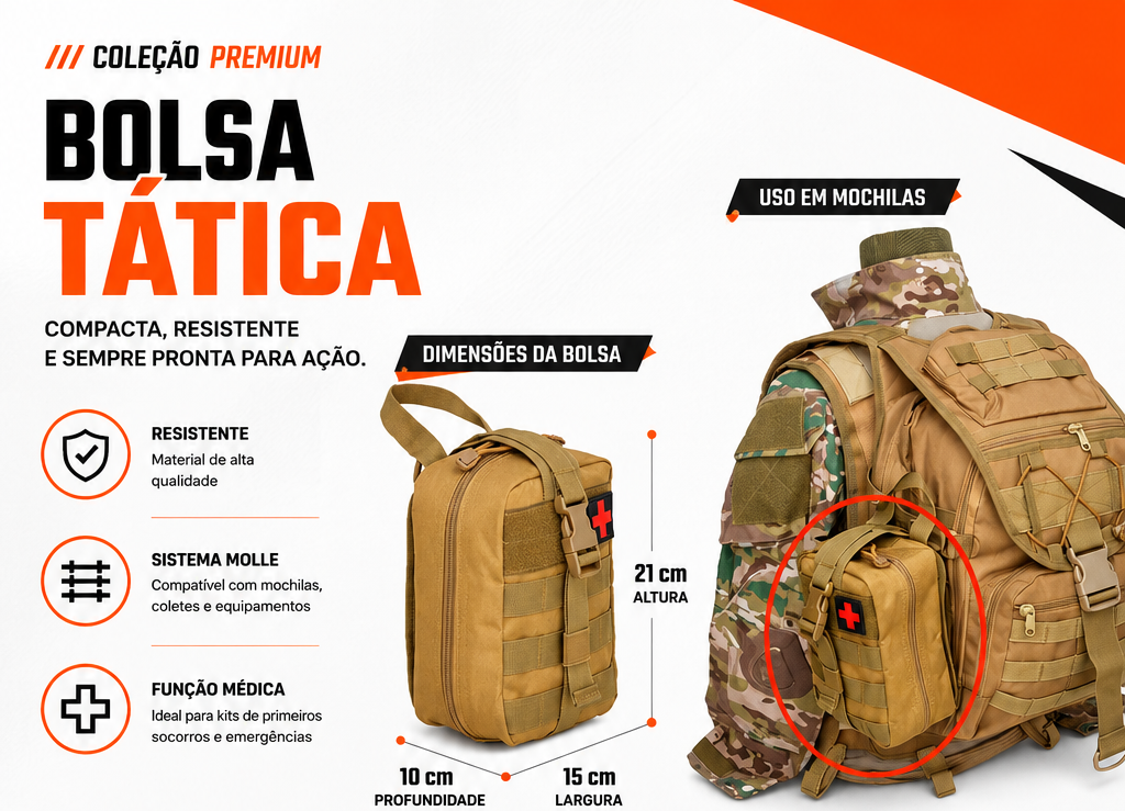 Bolsa Tática Organizadora Primeiros Socorros Portátil APH