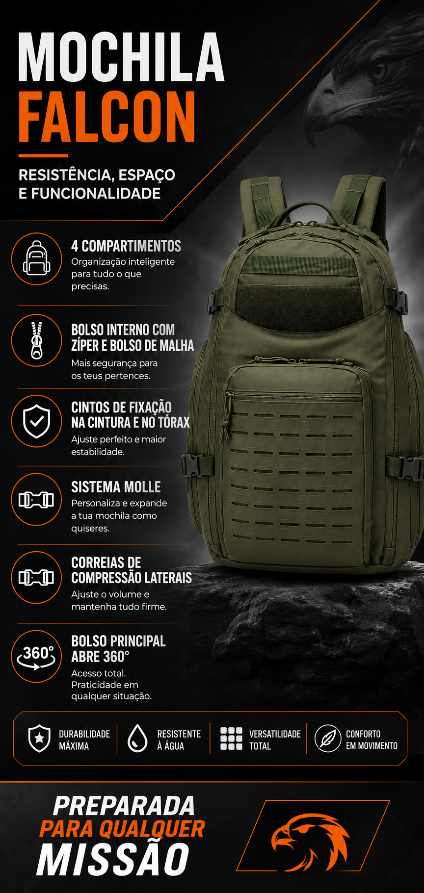 Mochila Tática Falcon 40 Litros - Verde