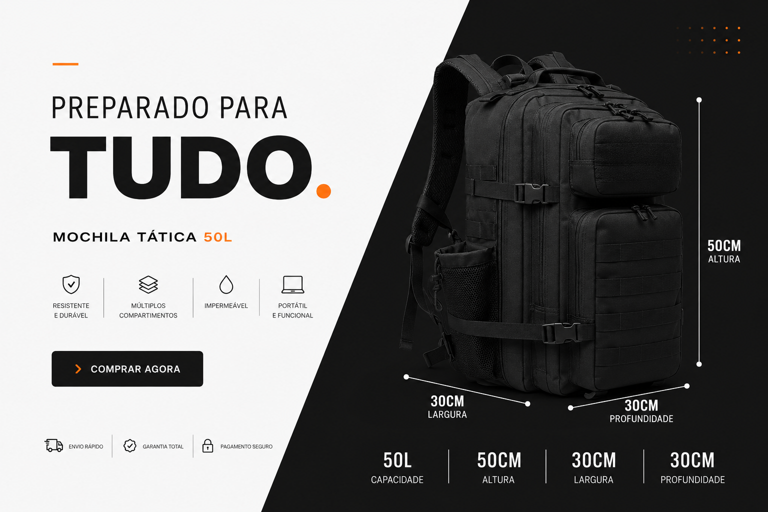 Mochila Tática 50 Litros Sentinel - Preta