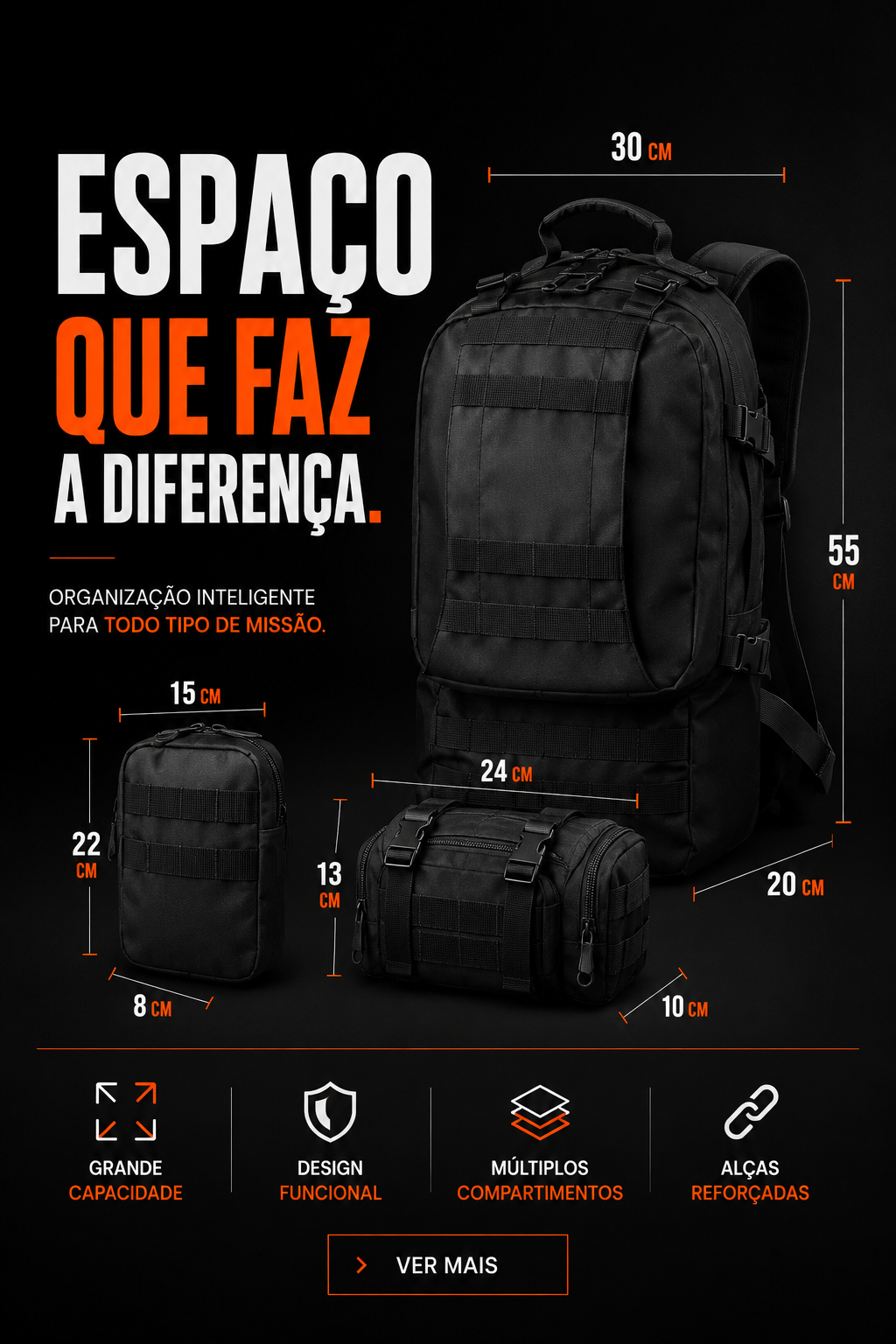 Mochila Tática Armor 65 Litros - Preta