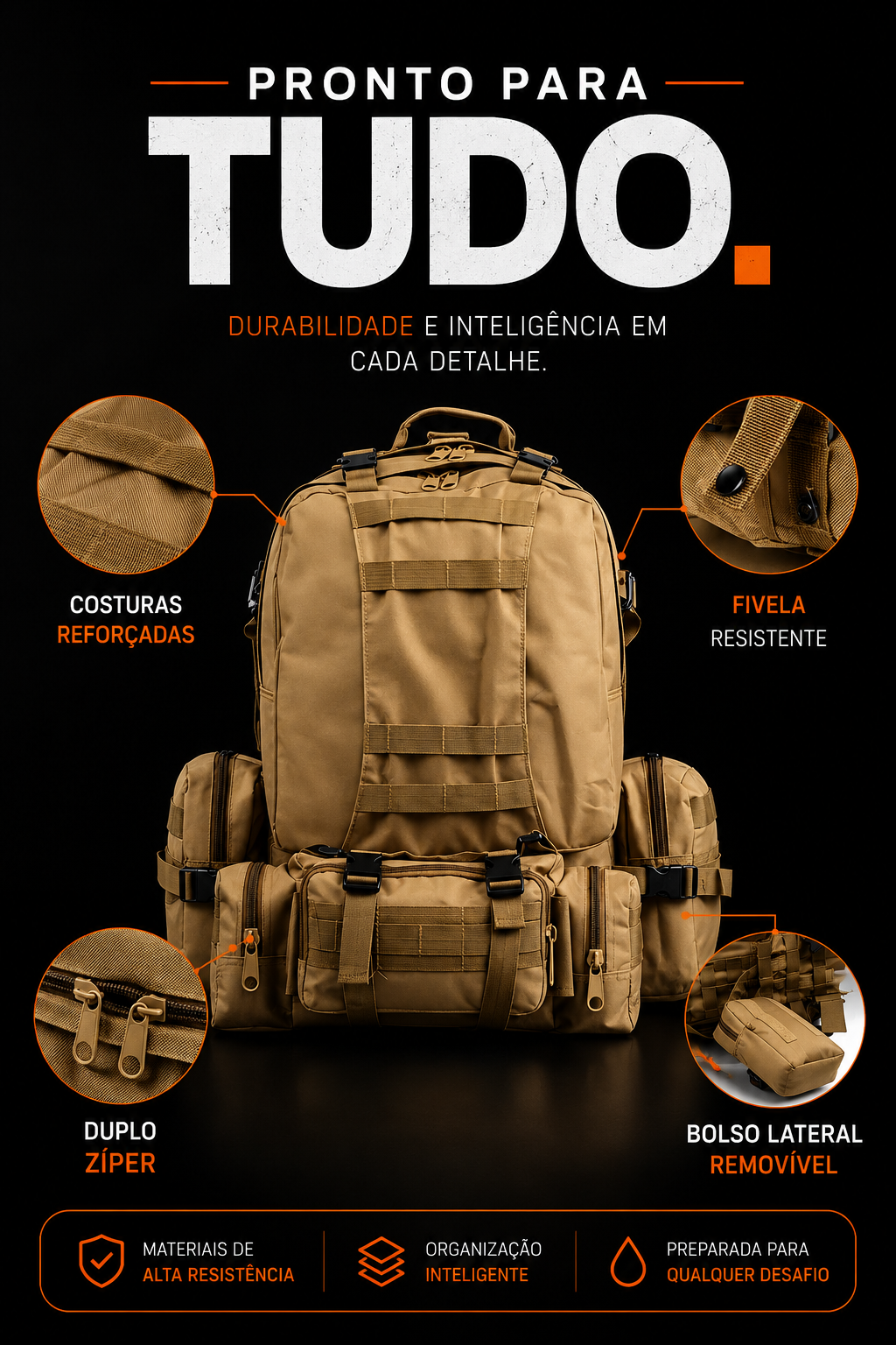 Mochila Militar Armor 65 Litros - Cáqui