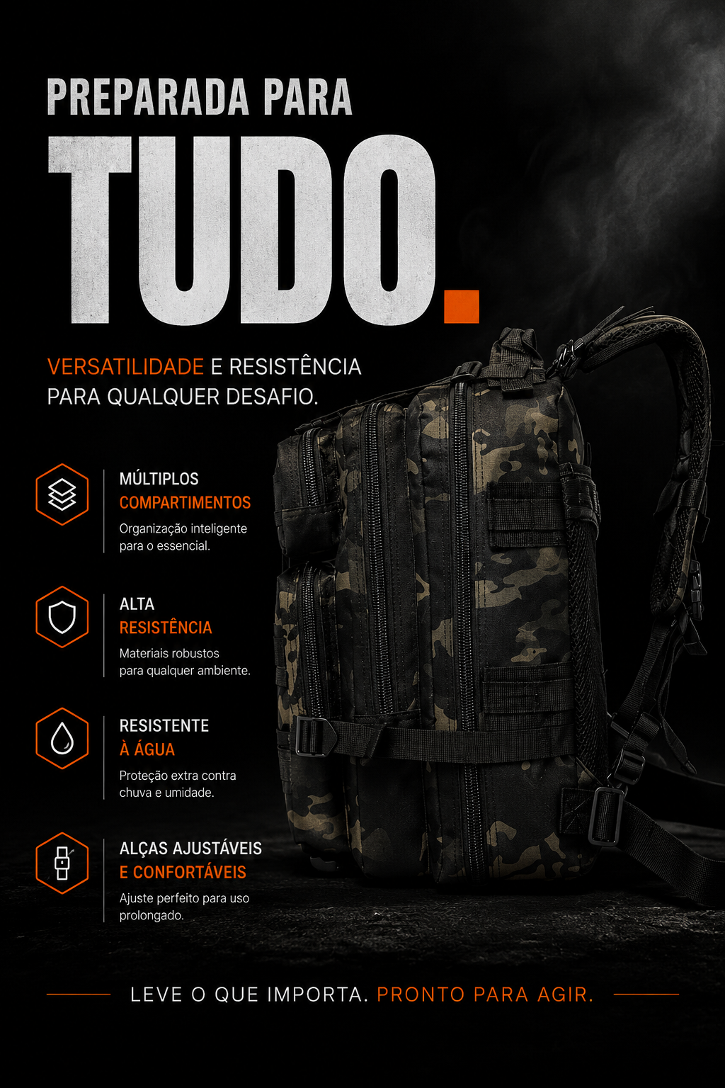 Mochila Tática Outdoor 30 Litros - Multicam Black