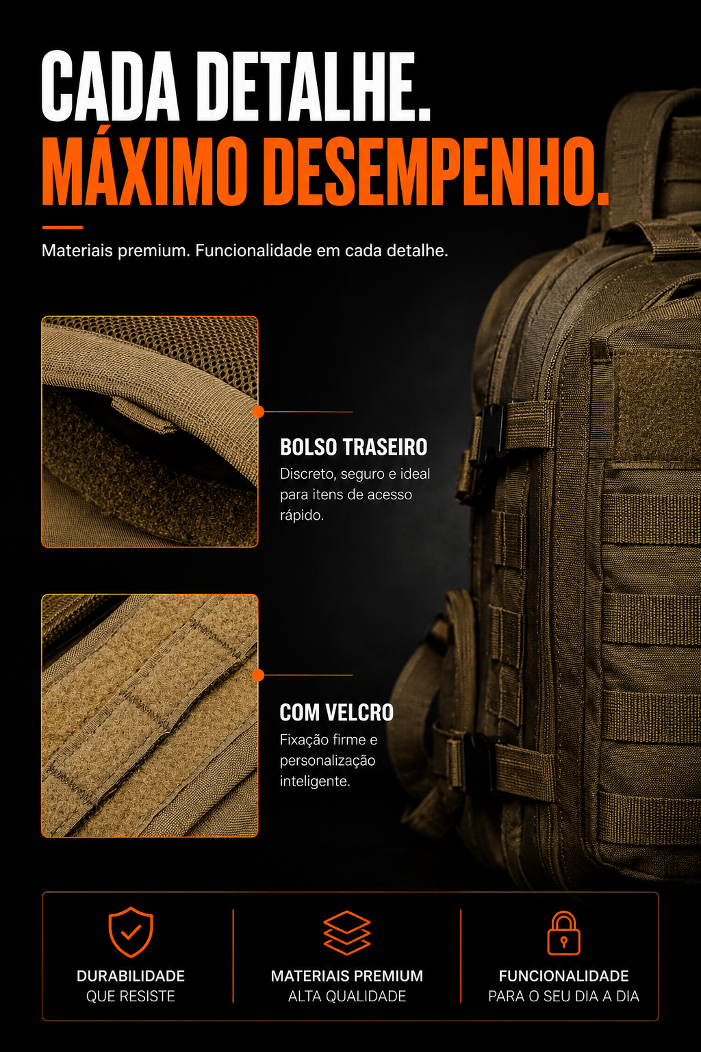 Mochila Tática Outdoor 30 Litros - Cáqui