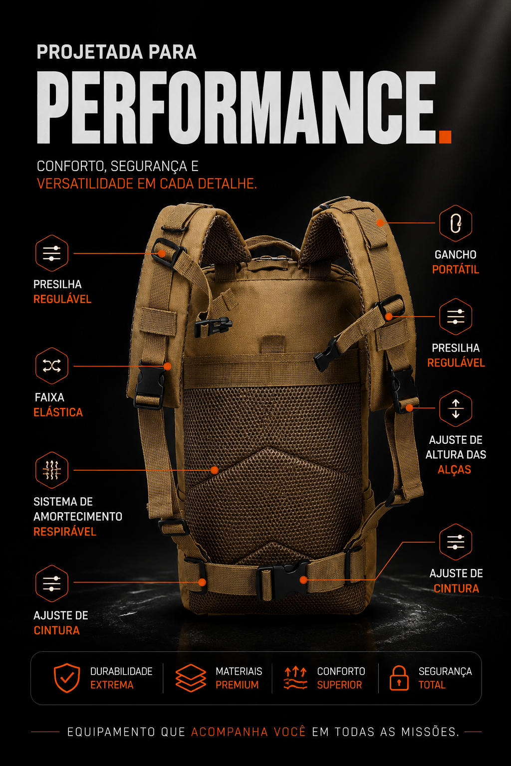 Mochila Tática Outdoor 30 Litros - Cáqui