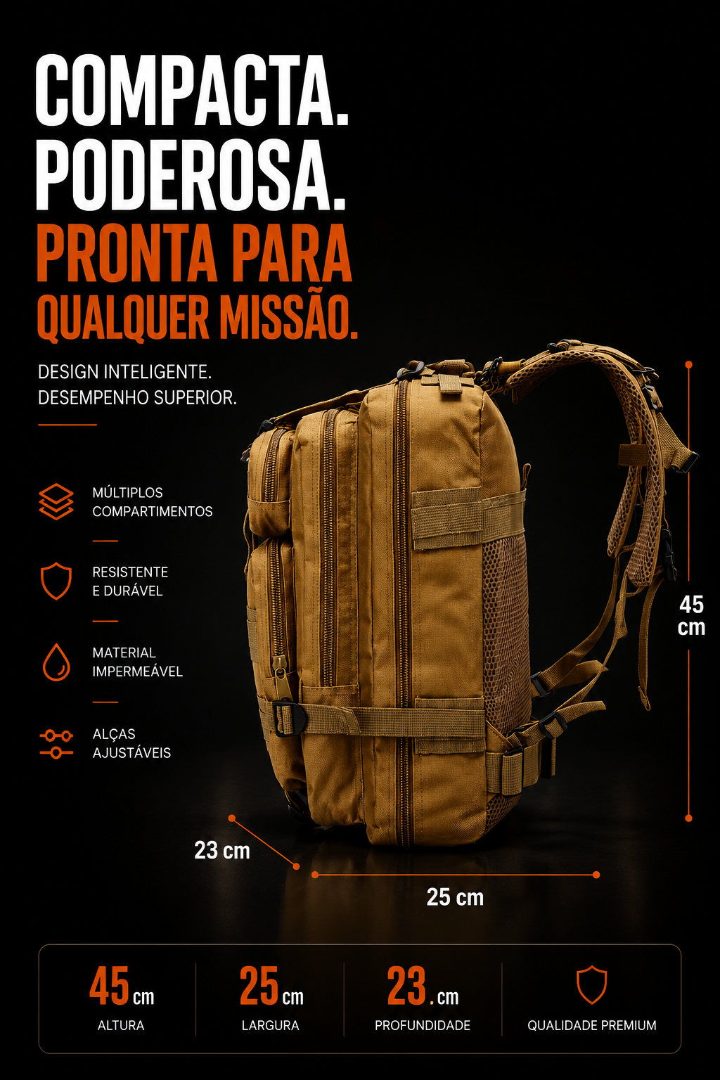 Mochila Tática Outdoor 30 Litros - Cáqui