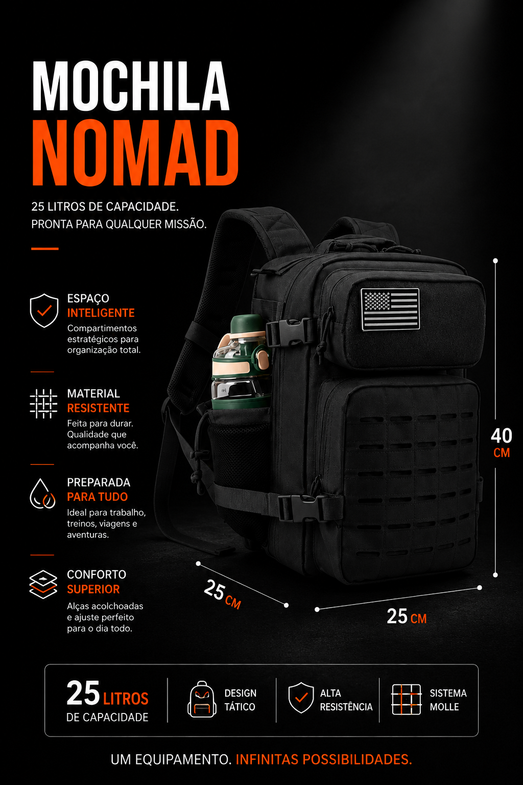 Mochila Nomad® 25 Litros - Preta