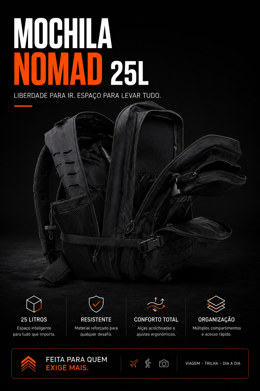 Mochila Nomad® 25 Litros - Preta