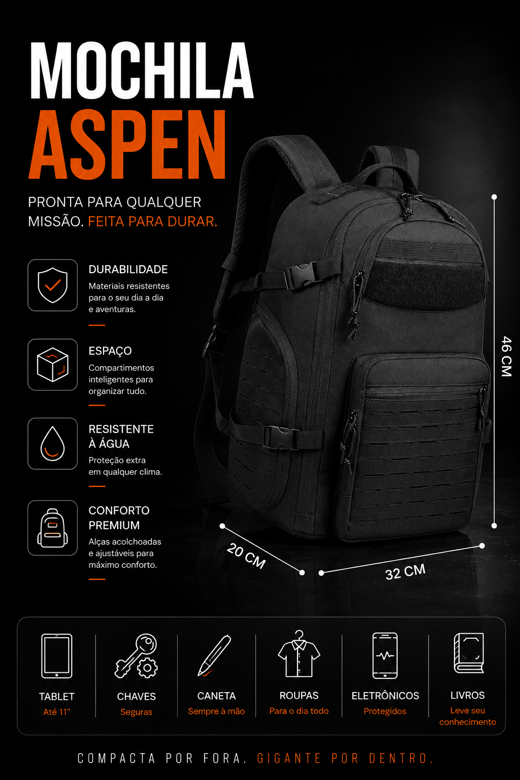 Mochila Tática Falcon 40 Litros - Preta