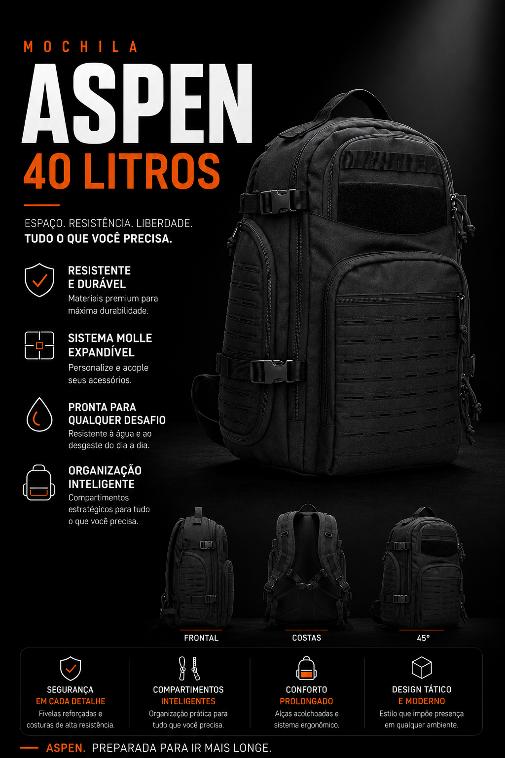 Mochila Tática Falcon 40 Litros - Preta