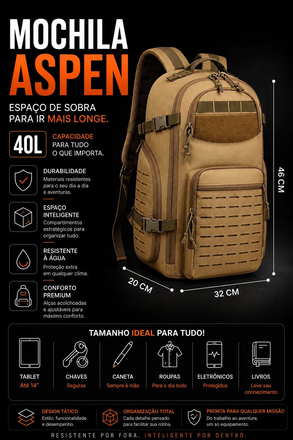 Mochila Tática Falcon 40 Litros - Cáqui