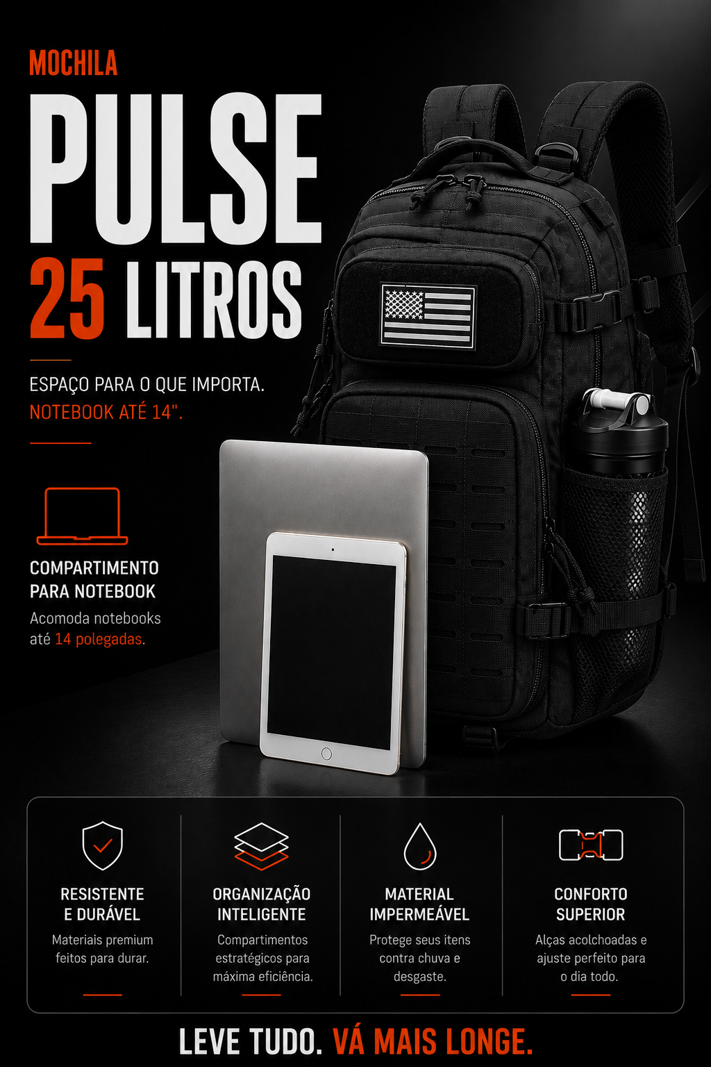 Mochila Tática Pulse 25L - Preta
