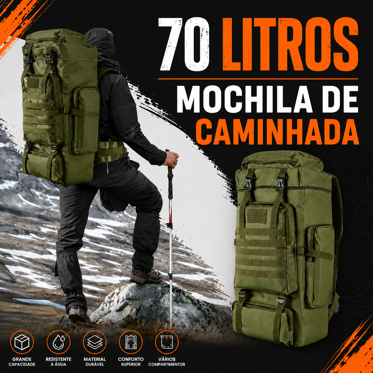 Mochila Adventure 70L - Verde Oliva