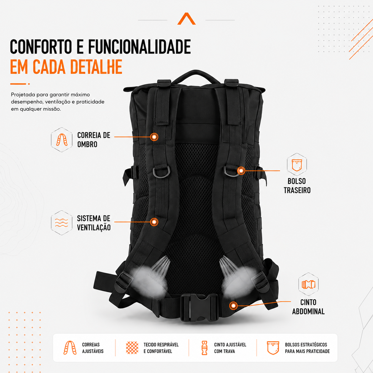 Mochila Tática Outdoor 50 Litros - Preta