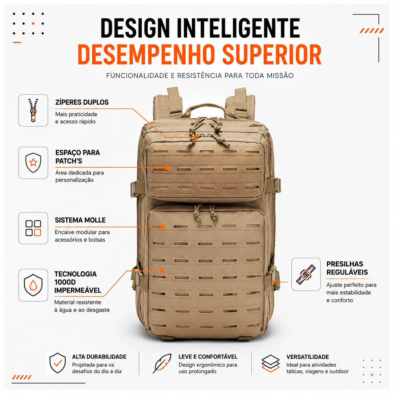 Mochila Tática Mariner 50 Litros - Cáqui