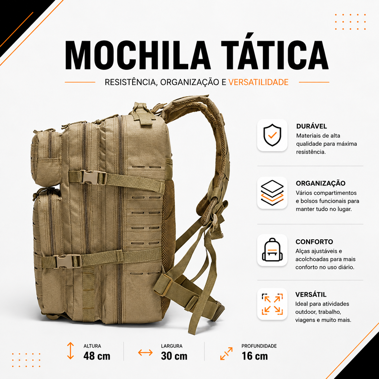 Mochila Tática Mariner 50 Litros - Cáqui