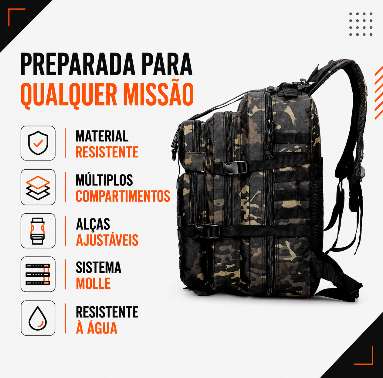 Mochila Tática Outdoor 50 Litros - Multicam Black
