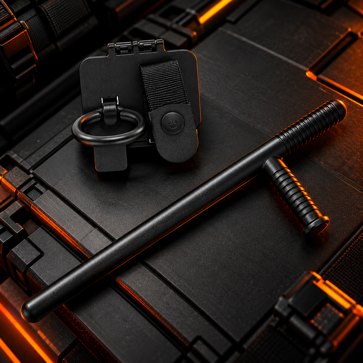 Kit Tonfa Militar + Porta Tonfa Móvel com Trava Bélica