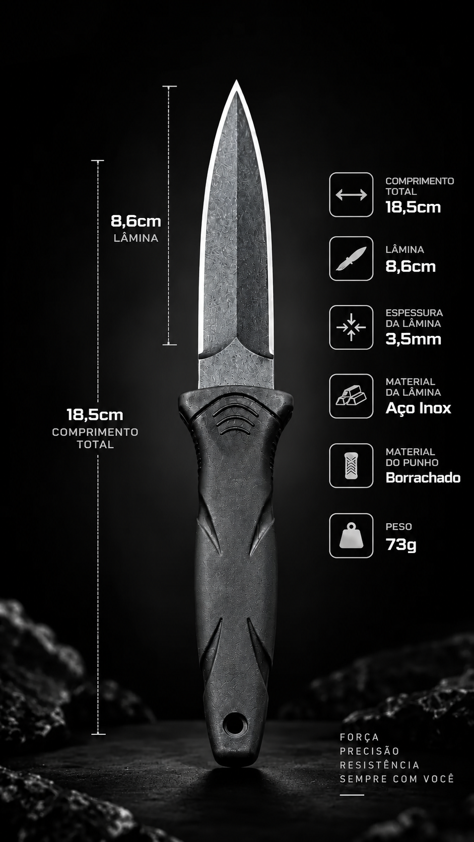 Faca de Pescoço (Neck Knife) em Aço Inox