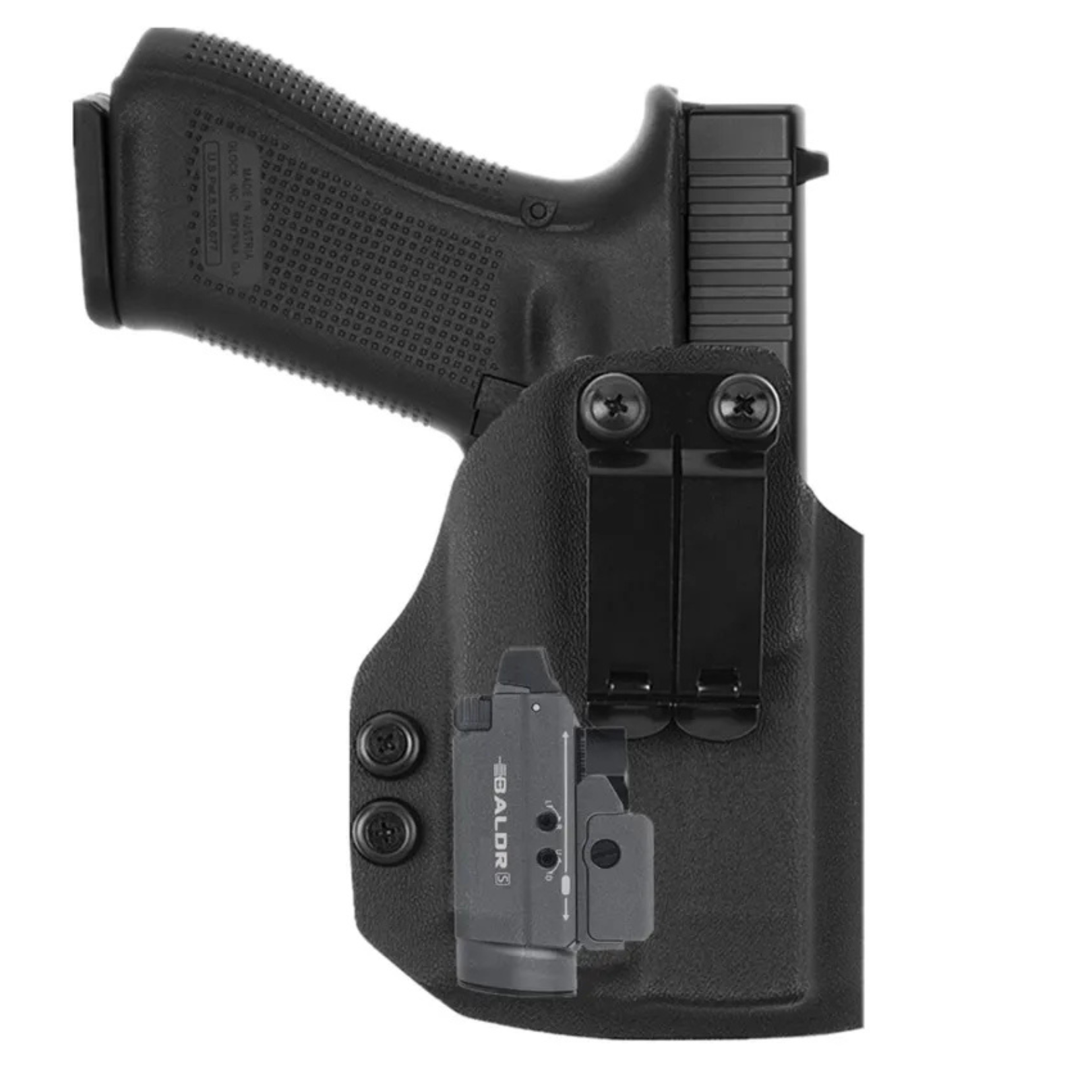 Coldre Velado Kydex Premium para Glock G17, G19, G19X, G25 e G45 com Lanterna - Destro