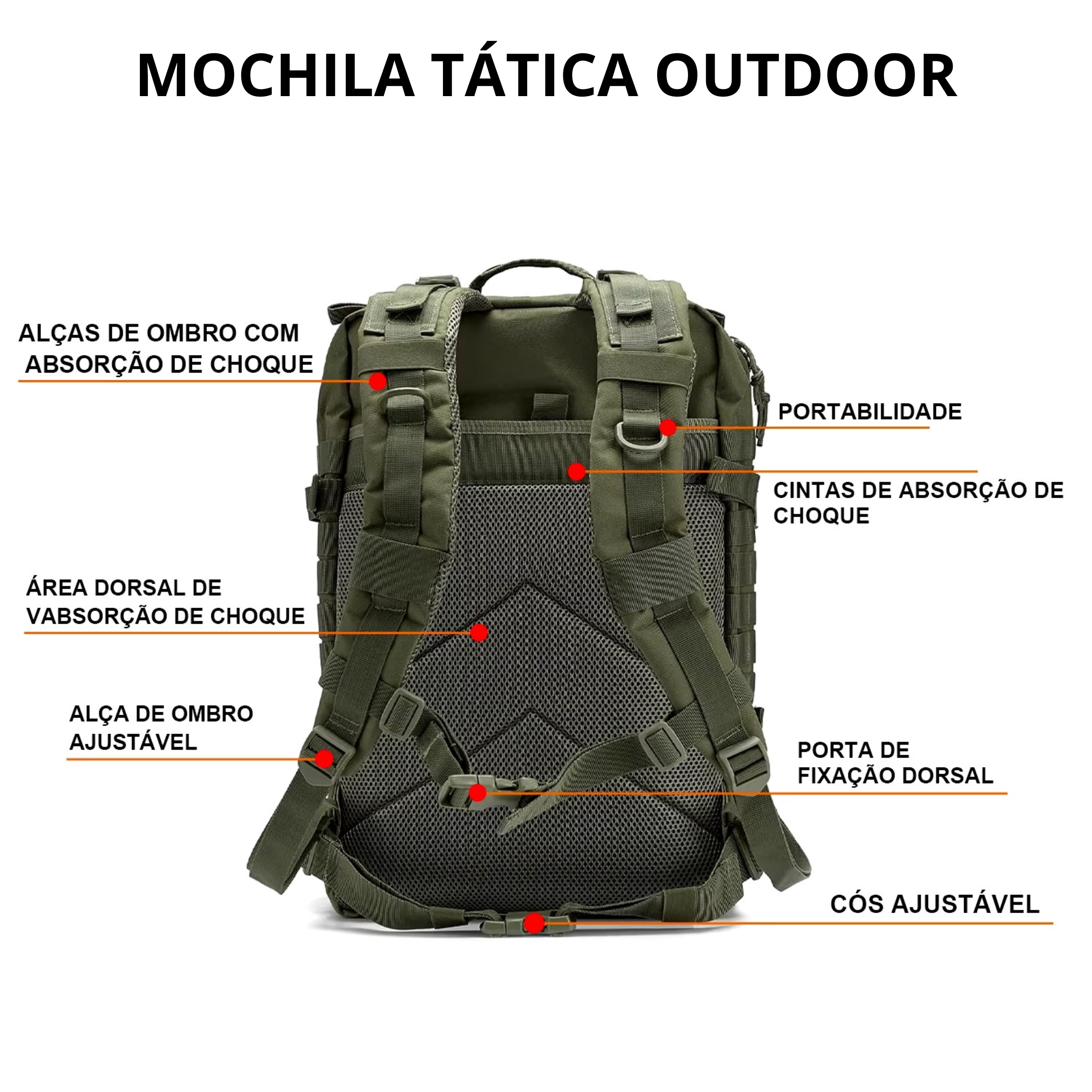 Mochila Tática 50 Litros Outdoor® - Verde Militar