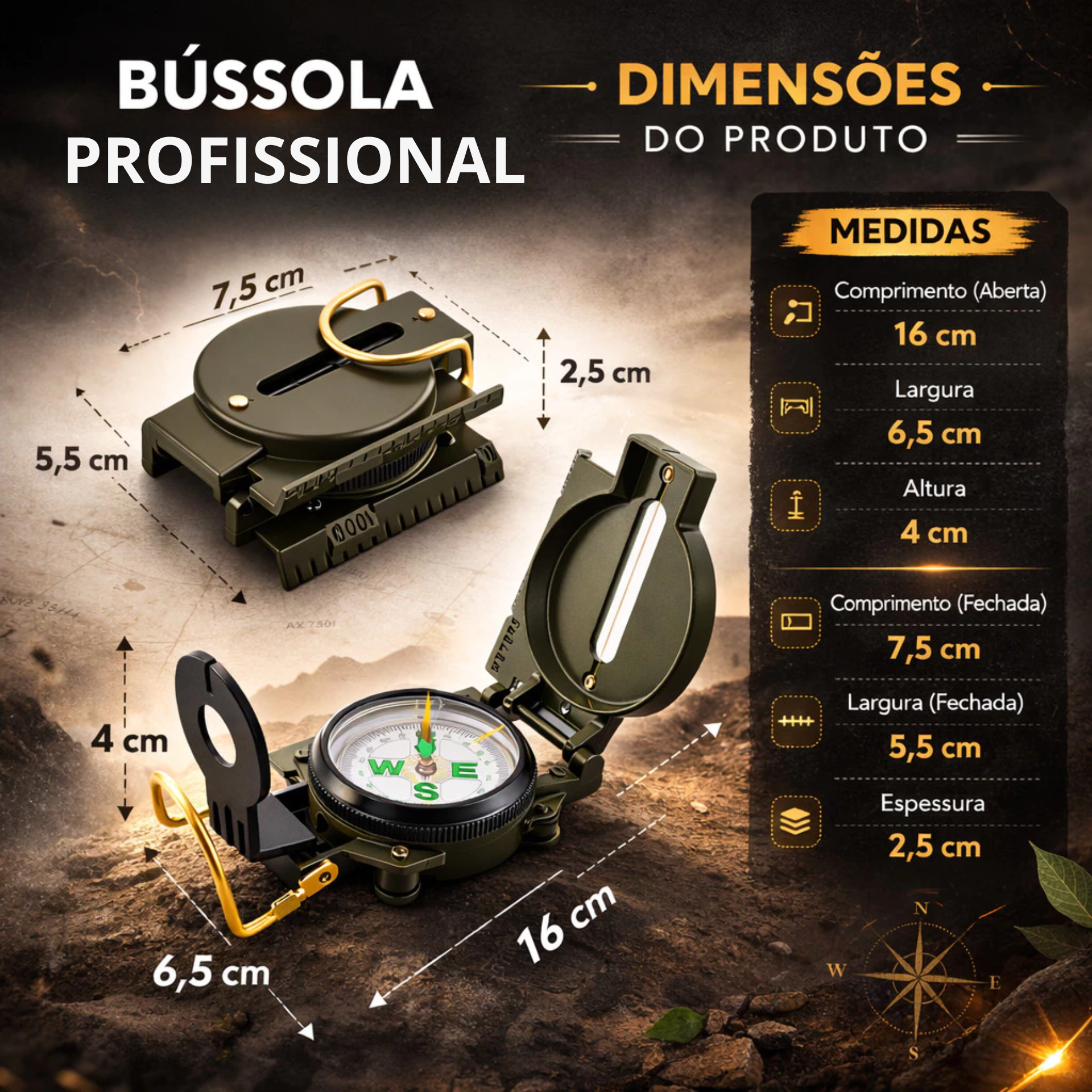 Bússola Profissional de Metal