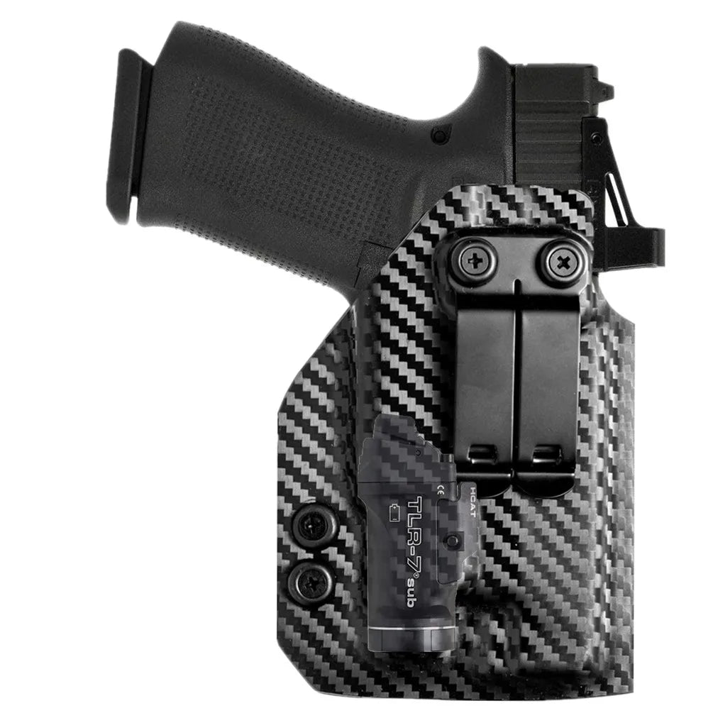 Coldre Kydex e Fibra de Carbono Velado Premium – Glock G43X / G48 com Lanterna Streamlight TLR-7 Sub
