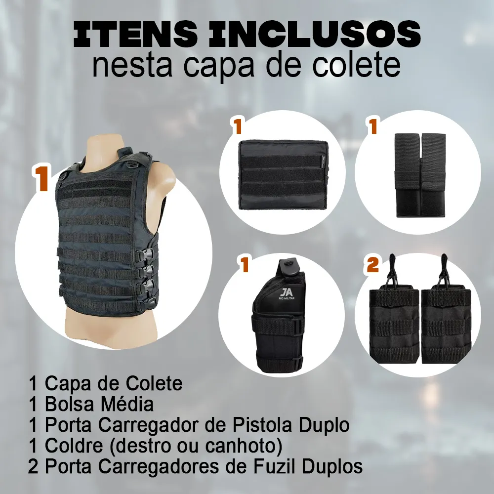 Colete Modular Iron Force® com 5 Itens Inclusos - Preto