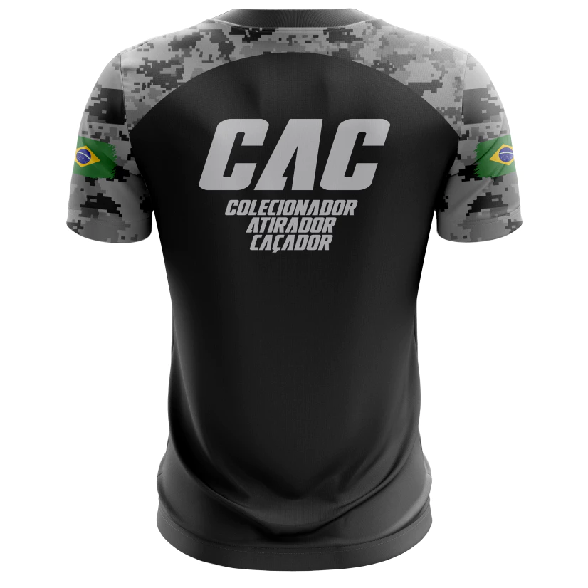 Camiseta Masculina Dry Fit com Proteção UV CAC Atirador Caveira - NOME GRÁTIS
