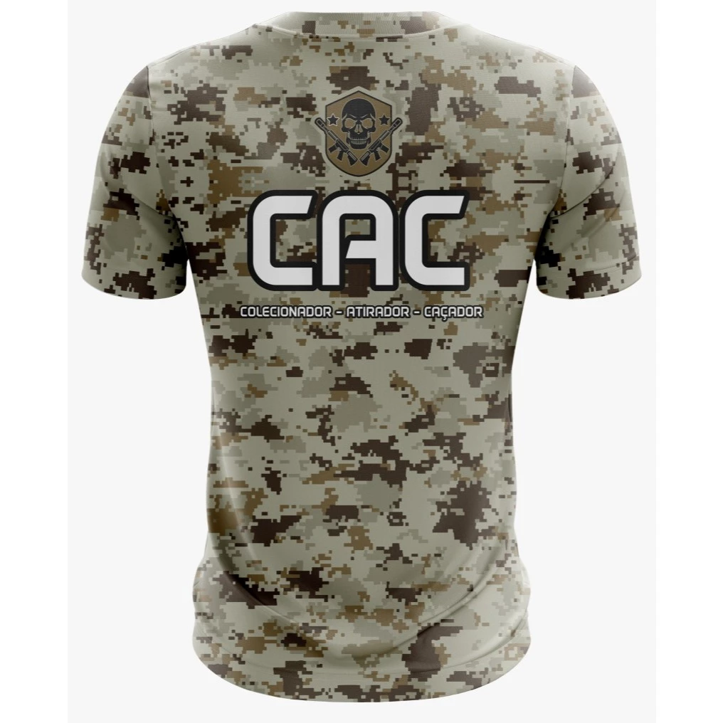 Camiseta Masculina Dry Fit com Proteção UV CAC Atirador Caveira - NOME GRÁTIS