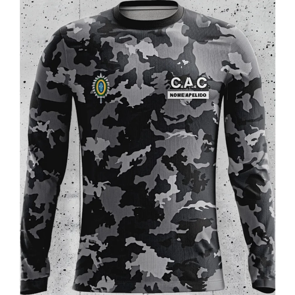 Camiseta Masculina Manga Longa Dry Fit com Proteção UV CAC Atirador (Com Personalização de Nome Gratuita)
