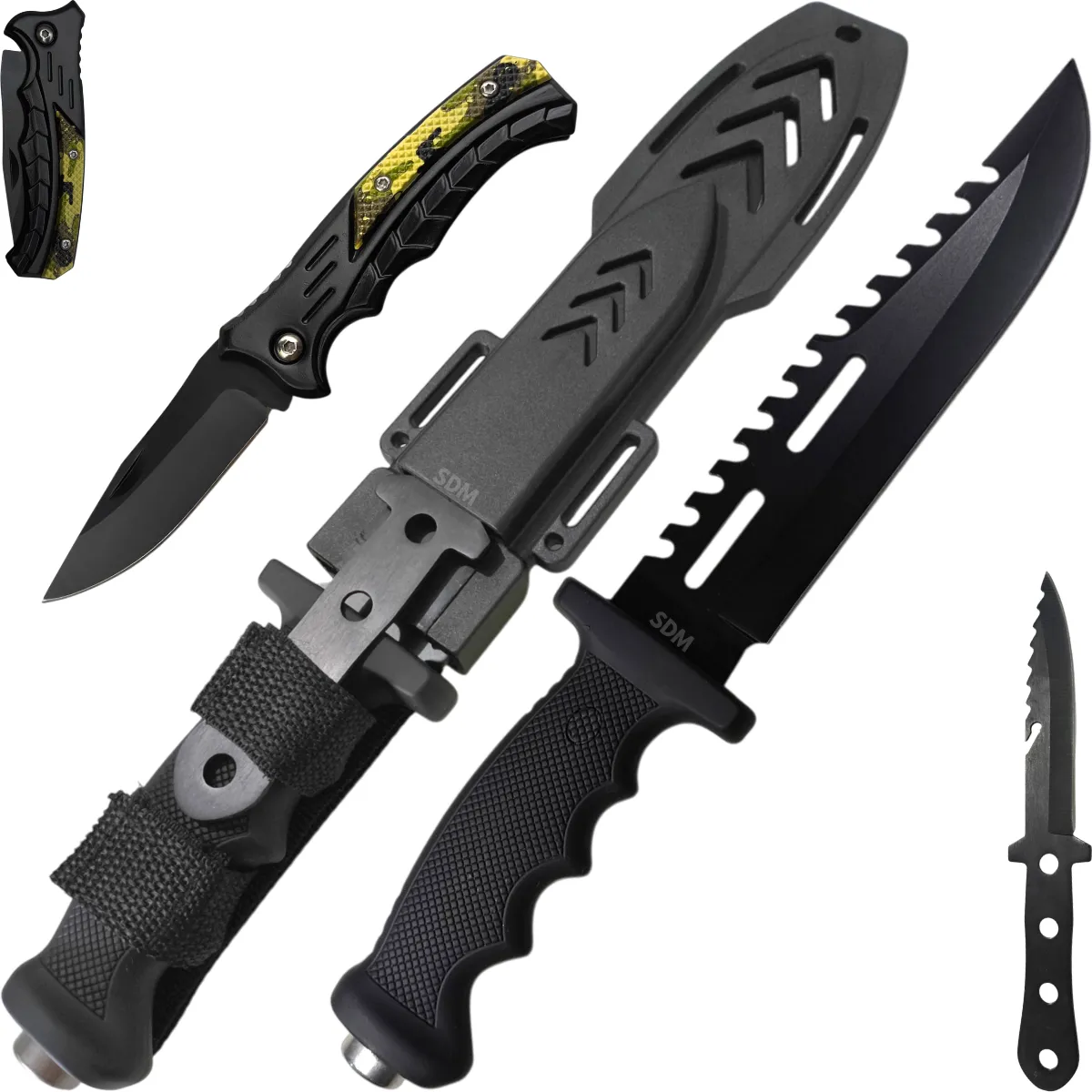 Kit Operacional Faca de Combat + Faca de Arremesso + Canivete