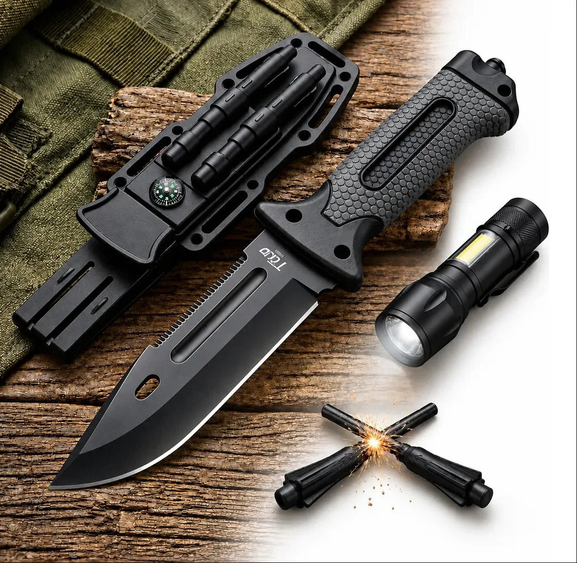 Kit Sobrevivência: Faca Militar  + Lanterna Tática com Zoom Regulável