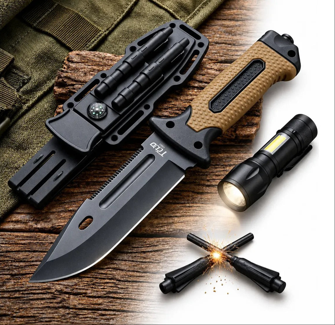 Kit Sobrevivência: Faca Militar  + Lanterna Tática com Zoom Regulável